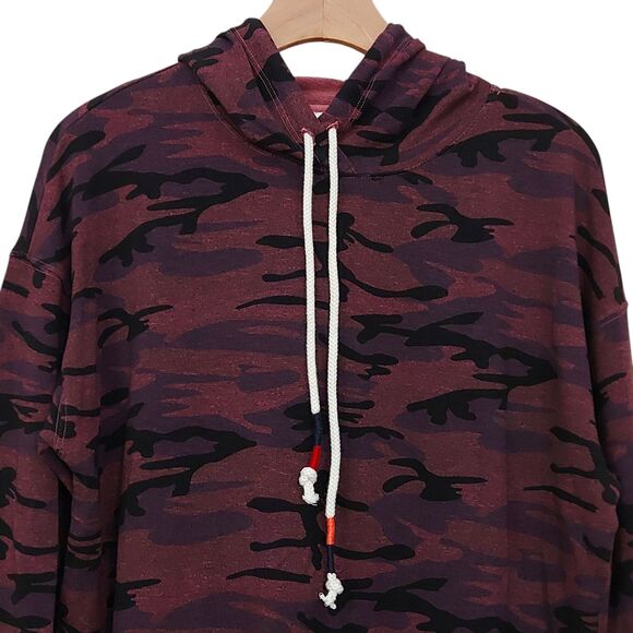 Sundry Hoodie Womens XS Oversized Plum Camo Stretch Slouchy  Boyfriend - Picture 2 of 11